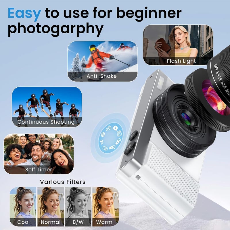 TZZPL 4K Digital Camera, 64MP Vlogging Camera for Photography with 3'' 180°Flip Screen,Macro and Wide-Angle Lenses,16X Vlogging Camera for YouTube with 64GB Micro SD Card for Beginner - Image 5